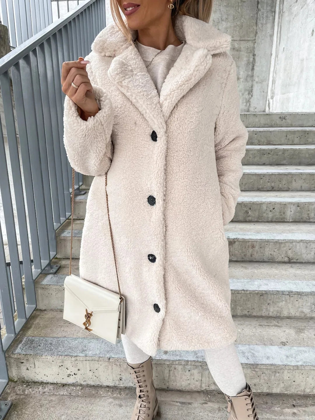 Winter Long Loose Casual Soft Thick Warm Fluffy Black Faux Fur Coat Women Lapel Collar Hairy Furry Fuzzy Overcoat  ﻿