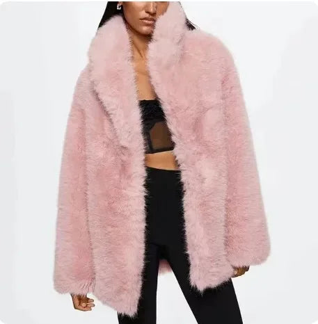 Women Winter White Faux Fur Coat Casual Long Sleeve Short Plush Jacket Lady Thick Fake Fur Warm Fluffy Outwear