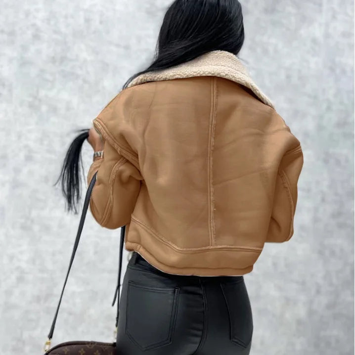 New Woman's Fashion Thick Warm Faux Shearling Jacket Coat Vintage Long Sleeve Belt Hem Female Outerw