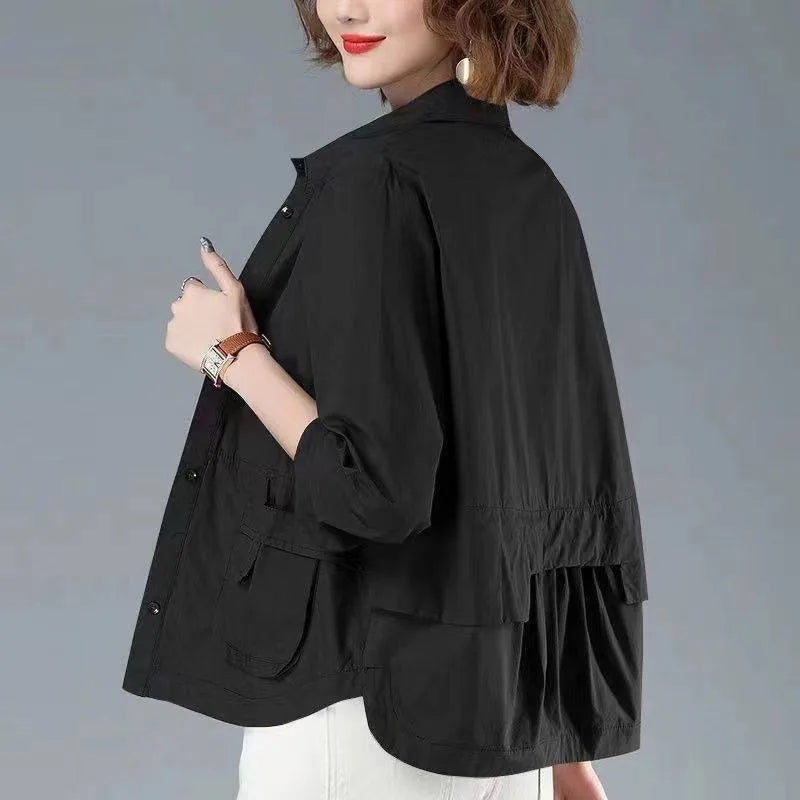 Fashion Single-breasted Solid Color Jackets Tops Female Spring All-match Loose Casual Long Sleeve Pockets Coats Women's Clothing