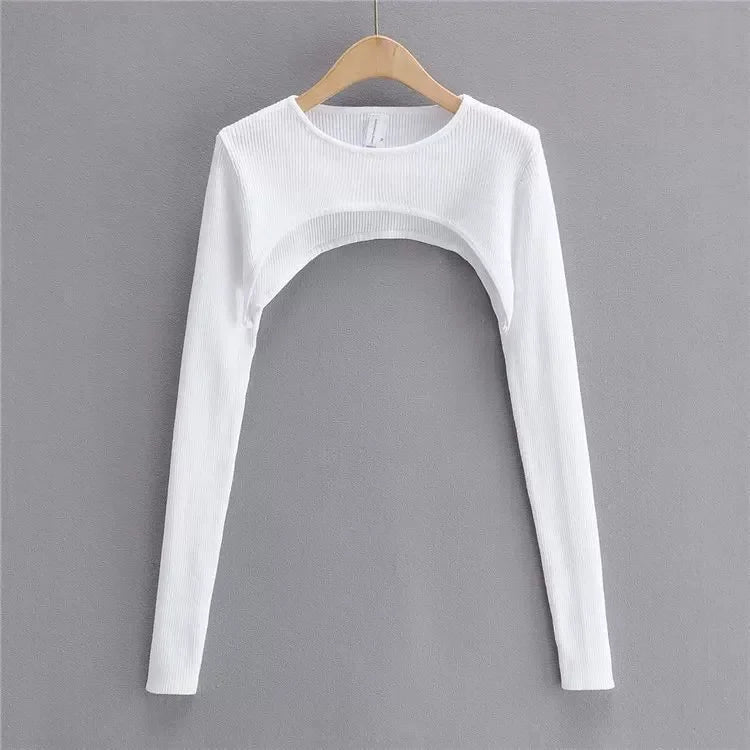Y2k Aesthetic Clothes O-neck Black White Sexy Harajuku Knitted Tshirt T-shirts Women Long Sleeve Crop Top Spring Autumn
