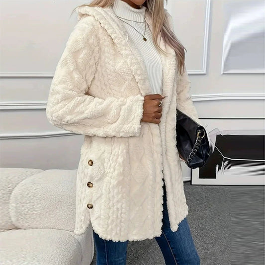 Knit Button Up Hooded Sweater Warm Winter Fall Plain Color Long Sleeve Casual Cardigan With Button