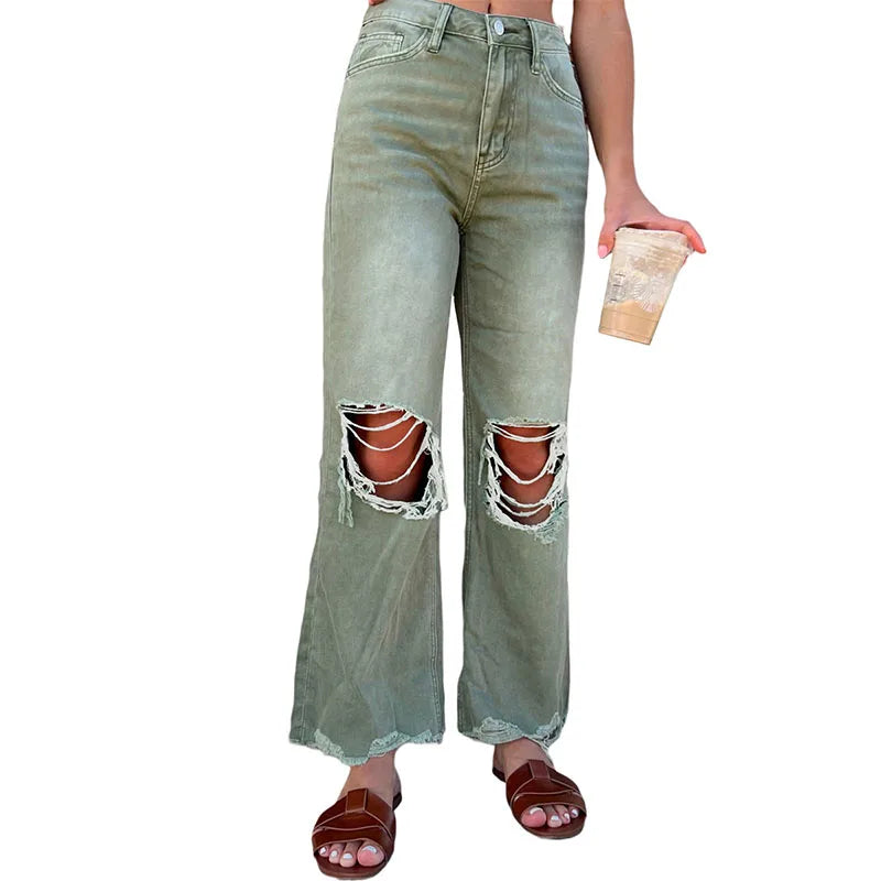 Women Ripped Casual Jeans Skinny Stretch Button Pocket Shapewear