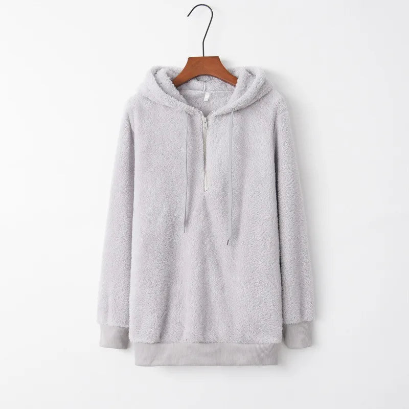 Winter Women Sherpa Hoodies Plus size Fleece Hooded Pullover Loose Fluffy Coat Warm Streetwear Hoodies