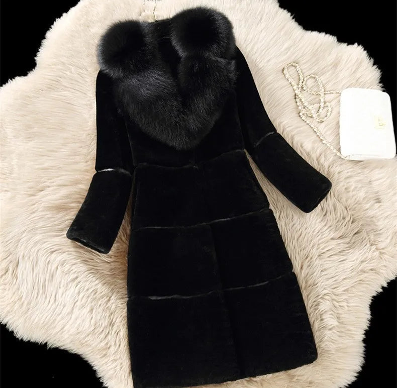Winter Korean Version Women's New Faux Sheep Shearing Fur Coat Medium Length Faux Fur Collar Coat Office Lady Parkas
