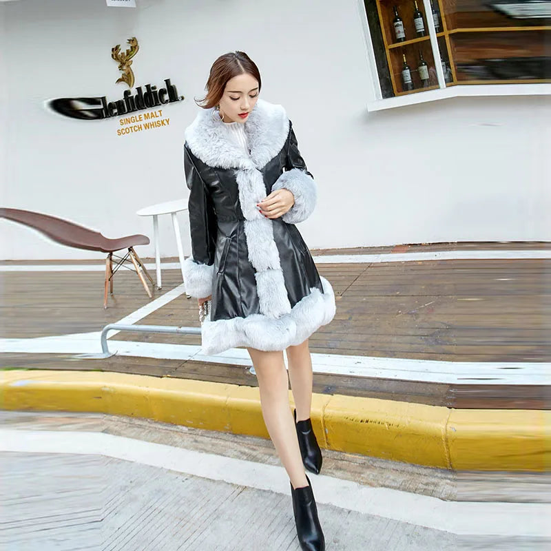Hot Sale Winter Women's Faux Fur High Quality Faux Sheepskin Coats Keep Warm With Fur Fox Collars Slim Female Furs