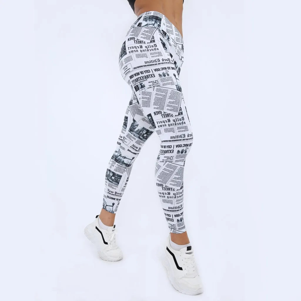 Newspaper Leggings Women Tattoo Pants Newspaper Fitness Workout 3D Print Sportswear Sexy Women Pants Leggings Soft Body Shape