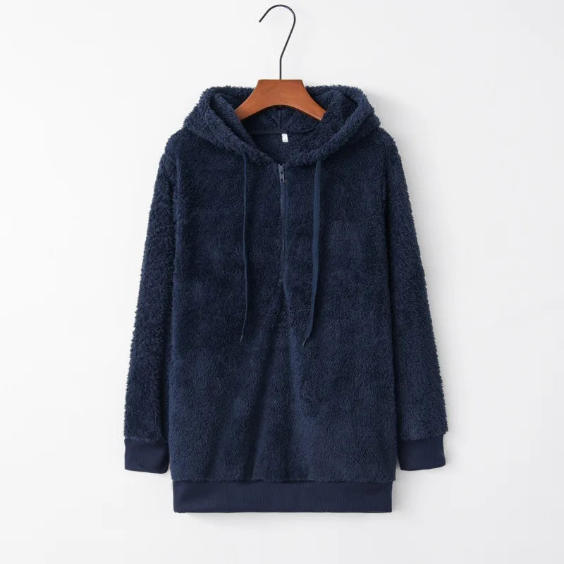 Winter Women Sherpa Hoodies Plus size Fleece Hooded Pullover Loose Fluffy Coat Warm Streetwear Hoodies