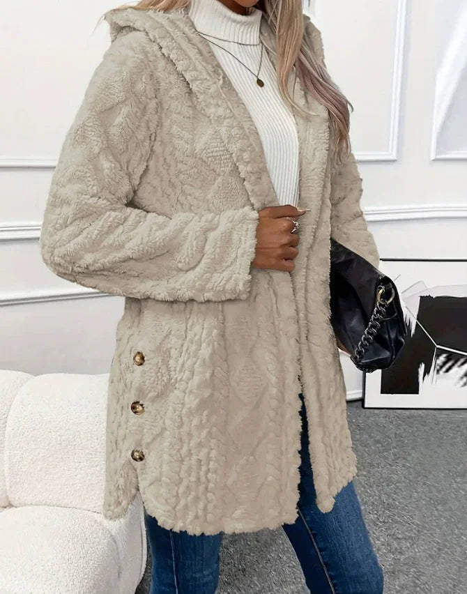Knit Button Up Hooded Sweater Warm Winter Fall Plain Color Long Sleeve Casual Cardigan With Button