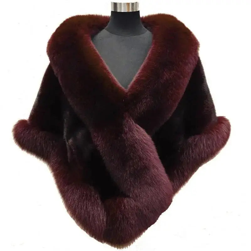 Luxury Faux Fox Fur Cape Cheongsam Wedding Dress Shawl Winter Scarf Graceful Women Banquet Party Cloak Wraps