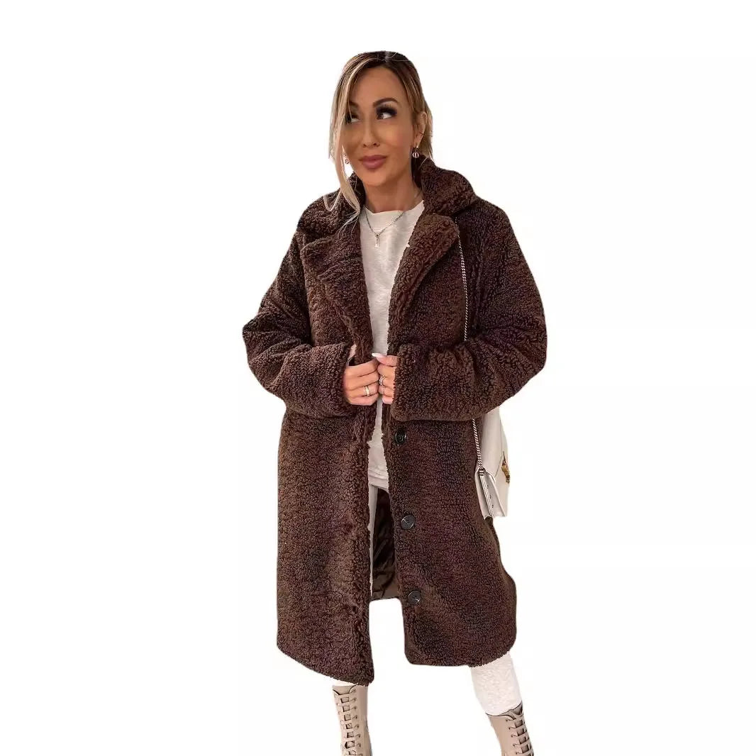Winter Long Loose Casual Soft Thick Warm Fluffy Black Faux Fur Coat Women Lapel Collar Hairy Furry Fuzzy Overcoat  ﻿