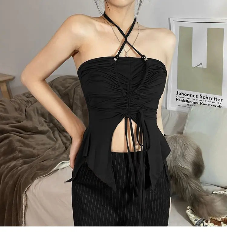 New Sexy Summer Cami Top Bowknot Lace-Up Sleeveless Cropped Vest Elegant Youth Clothes Women Fashion Off Shoulder