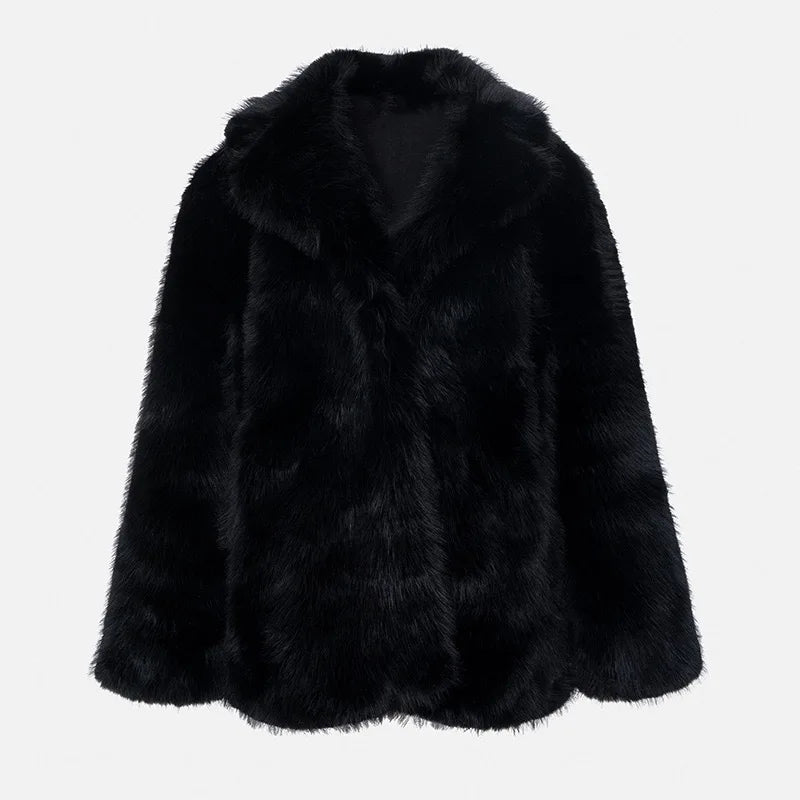 Women Winter White Faux Fur Coat Casual Long Sleeve Short Plush Jacket Lady Thick Fake Fur Warm Fluffy Outwear