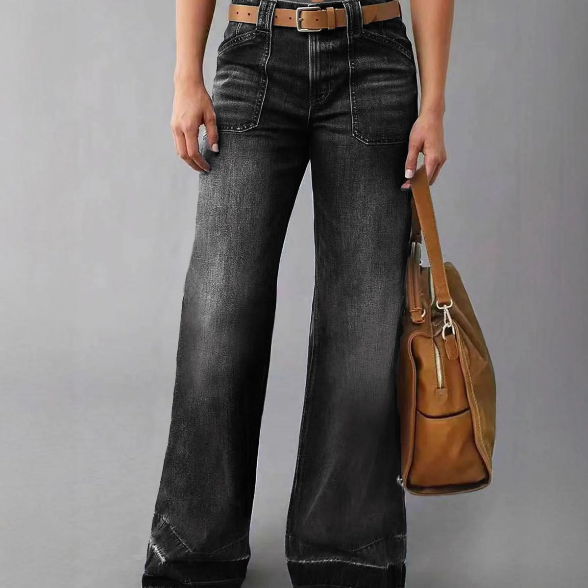 Women Casual Plus Size Wide Leg Jeans High Waist Button Washing Vintage Denim Trousers Pants Harajuku Pockets Autumn Jeans
