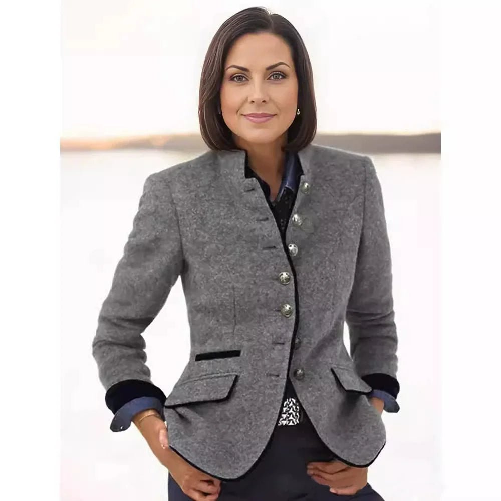 Women Coat Full Sleeve Lapel Female Jacket Elegant Autumn Winter Casual Button Front Pocket Lady Oversize Top