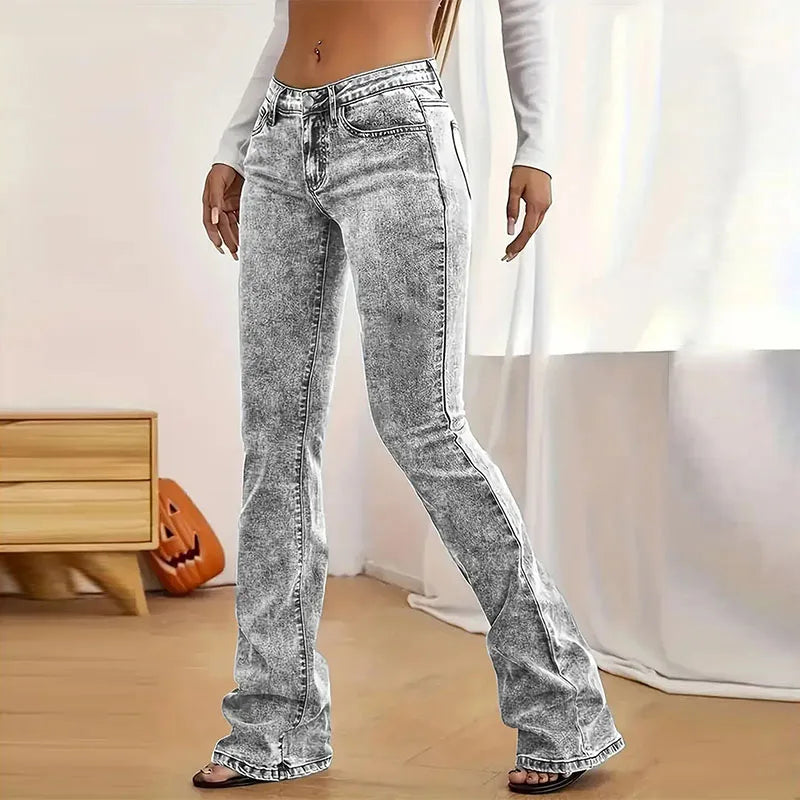 Jeans Women Y2k Jeans Stretch Casual Gray Trousers Slim Fit Flare Pants Versatile Minimalist Long Bottoms Fashion