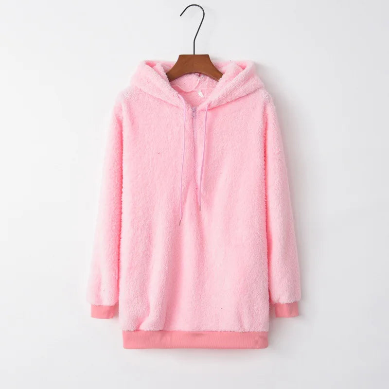 Winter Women Sherpa Hoodies Plus size Fleece Hooded Pullover Loose Fluffy Coat Warm Streetwear Hoodies