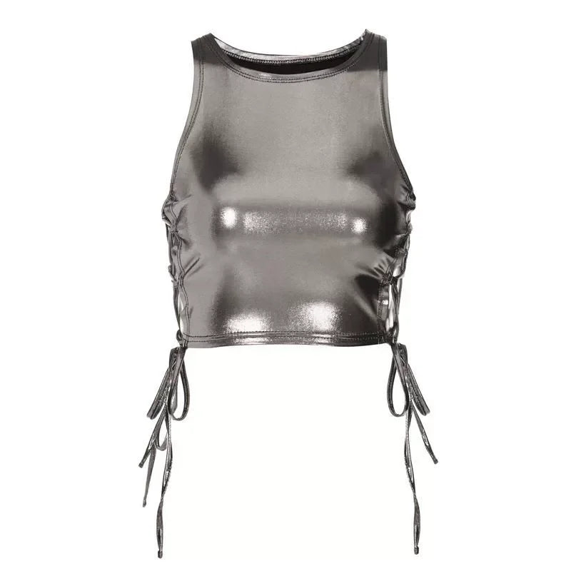Sleeveless Hollow lace up Decorated Tank Sexy Casual Bodycon Top Party Club Streetwear Spring Summer ﻿