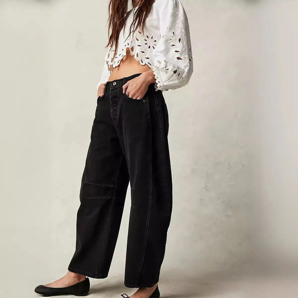 Retro Spliced washed High Waist Jeans for Women Simple Versatile Wide-leg Jean Hip-hop Harajuku Baggy Women Jeans