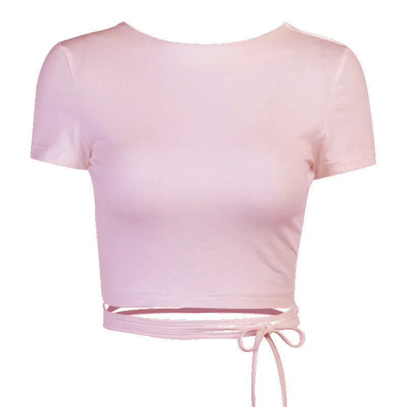 Vrouwen Sexy Harajuku Open Back T-shirt Lange Mouw Top Cropped Tops Vrouwen T-shirt Zomer Casual Tops Wit Mode T-shirt