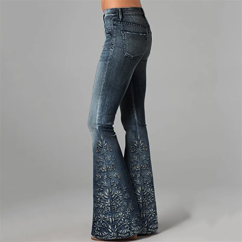 3D Printed Jeans for Women's Flare Denim Pant High Waist Elegant Vintage Casual High Street Slim Pockets Women's Jeans