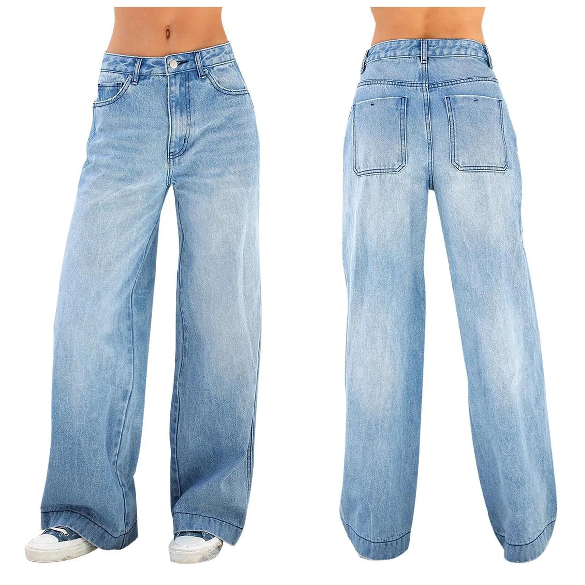 Women Baggy Jeans Streetwear High Waist Wide Leg Denim Pants Retro Elastic Waist Blue Loose Female Trousers