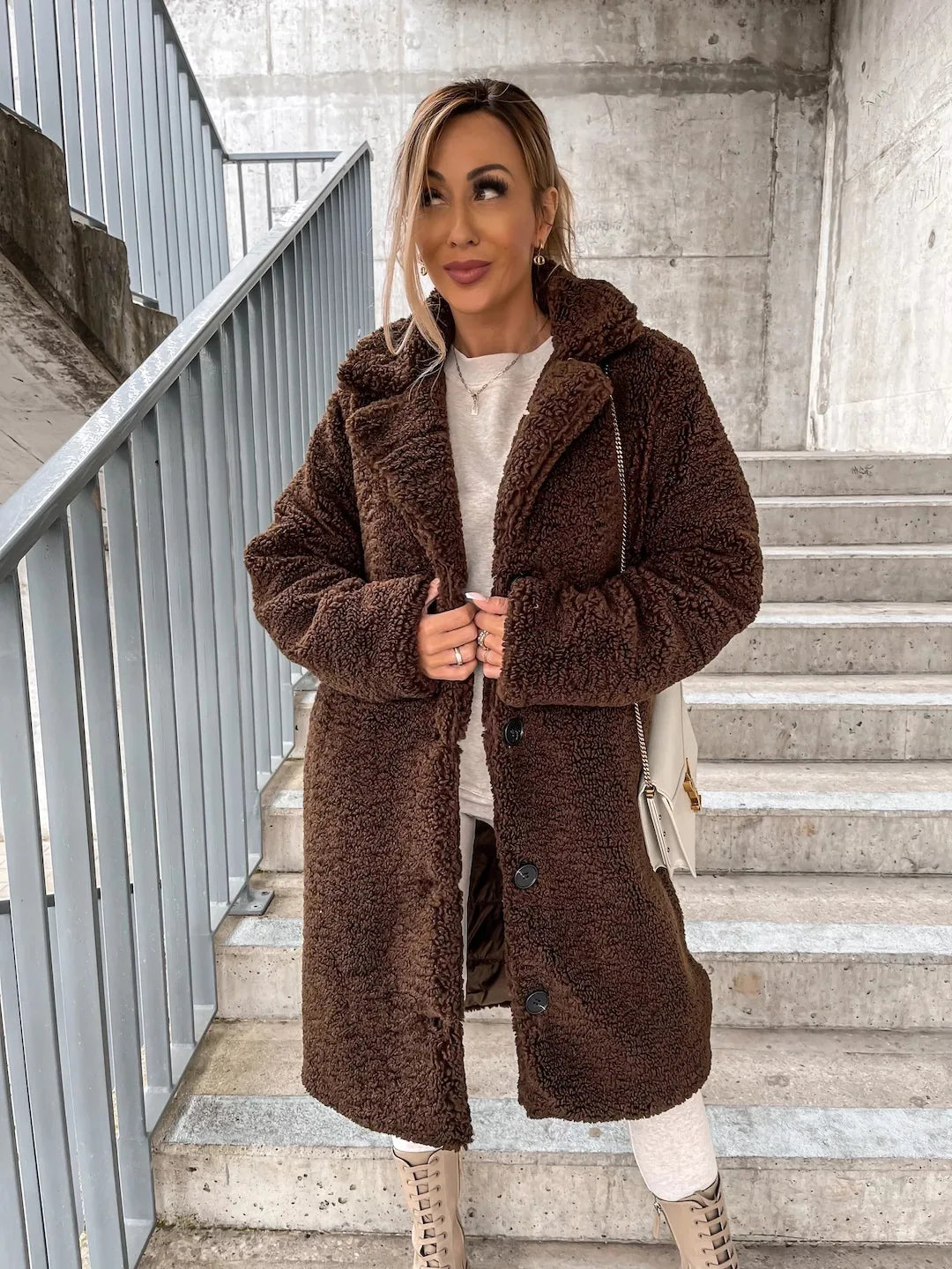 Winter Long Loose Casual Soft Thick Warm Fluffy Black Faux Fur Coat Women Lapel Collar Hairy Furry Fuzzy Overcoat  ﻿