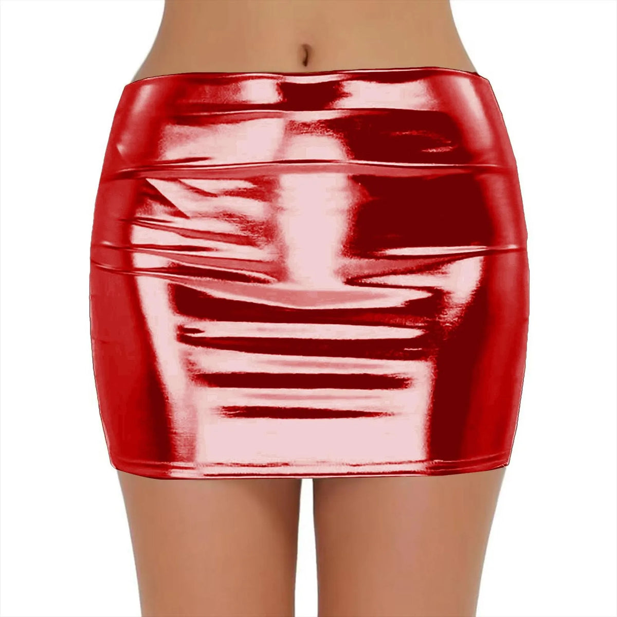 Sexy PU Leather Short Skirts for Women Club Prom Performance Solid High Waist Mini Skirt Gold Red Shine Bright Fladas Mujer