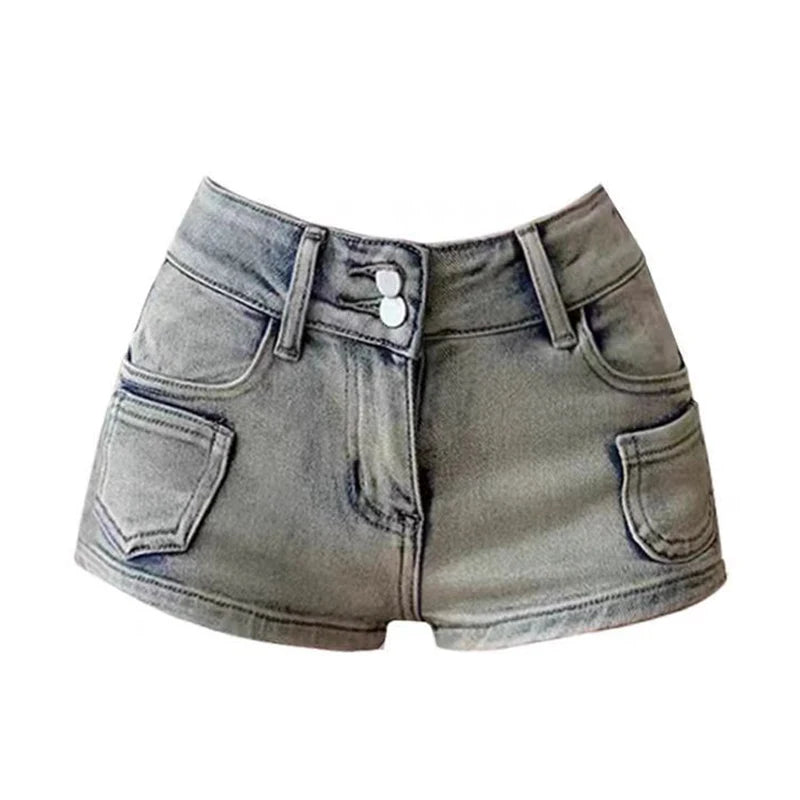 Sexy Low Rise Denim Super Shorts Women's Summer Elastic Slim Skinny Rivet Vintage Blue Short Jeans Y2k Versatile Pants