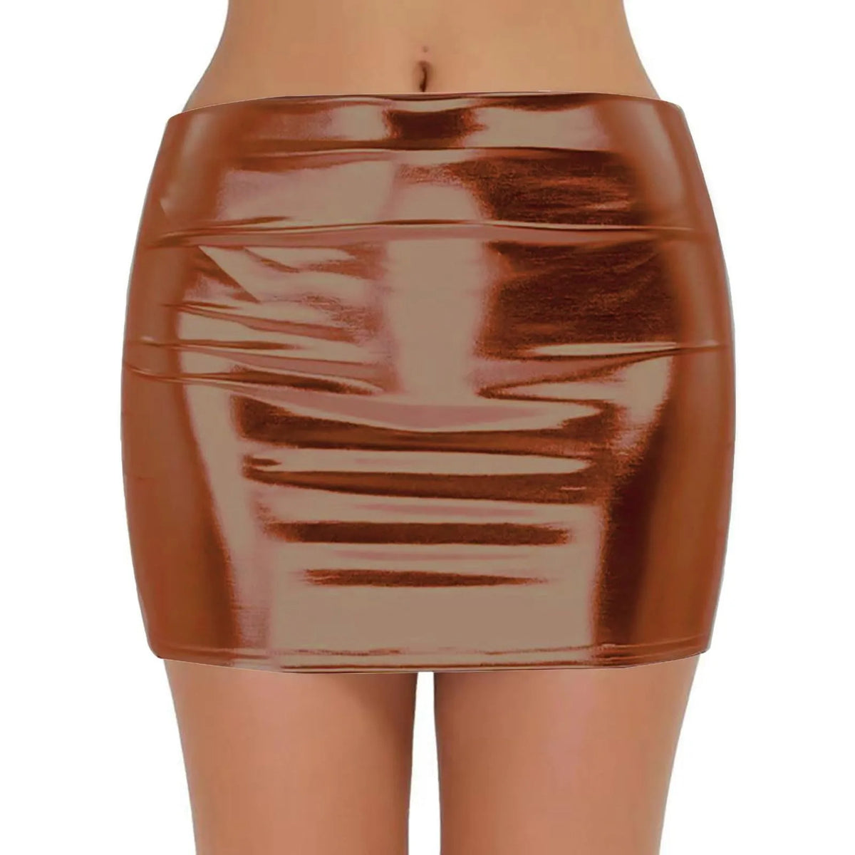 Sexy PU Leather Short Skirts for Women Club Prom Performance Solid High Waist Mini Skirt Gold Red Shine Bright Fladas Mujer