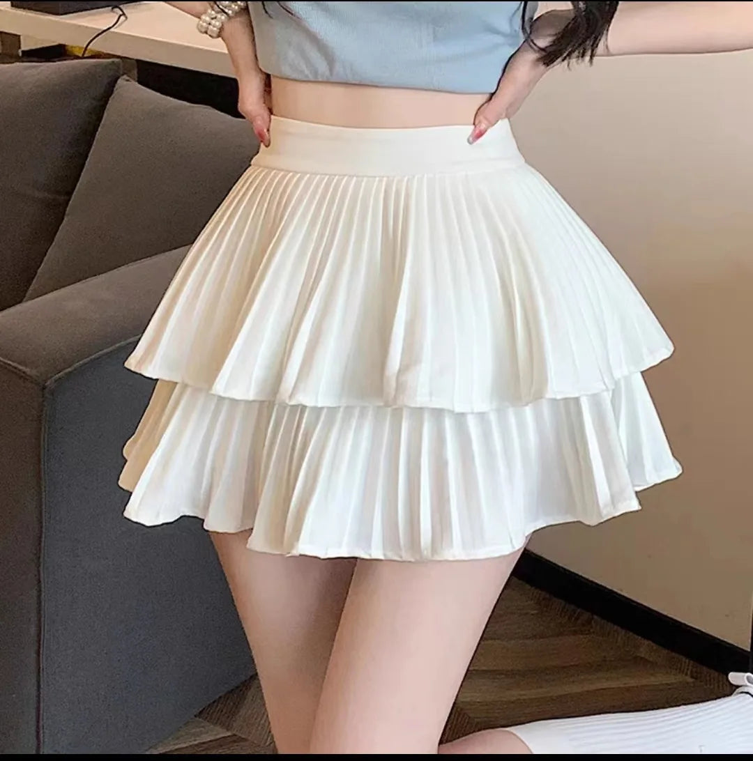 Preppy Style Elastic High waist Fluffy Skirt Double Layered Pleated Ruffled Edge Mini Cake Skirt Cute Hotsweet Y2K Skirt Pants