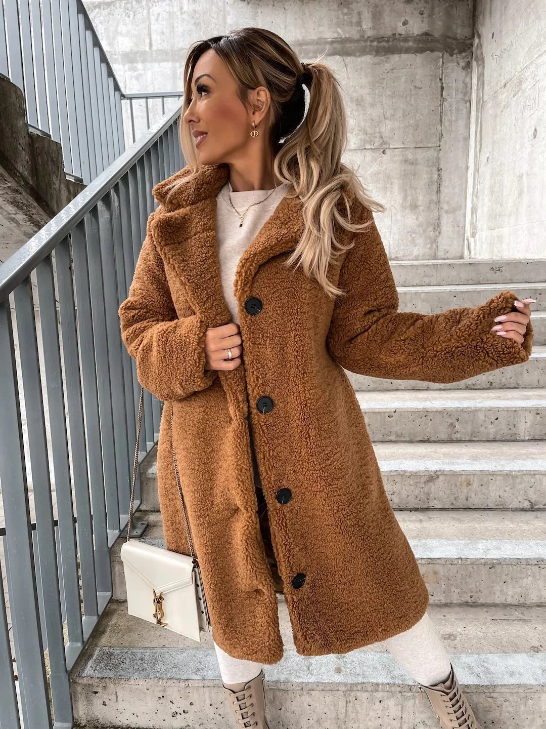 Winter Long Loose Casual Soft Thick Warm Fluffy Black Faux Fur Coat Women Lapel Collar Hairy Furry Fuzzy Overcoat  ﻿