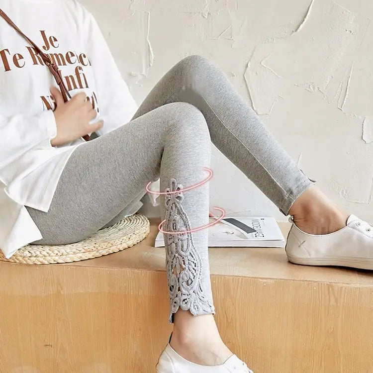 Women Fashion Solid Contrast Lace Skinny Leggings Ultra-Comfortable All-Season Essential for Women Womens Clothing