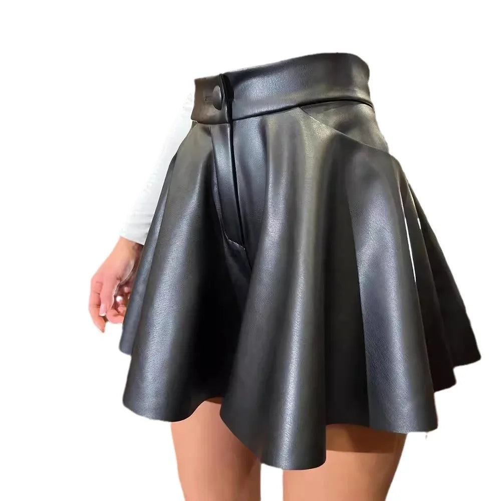 Womens Clothing Autumn and Winter New High-waisted Pu Leather Pants Skirt Slim Spice Fashion Short Leather Pants