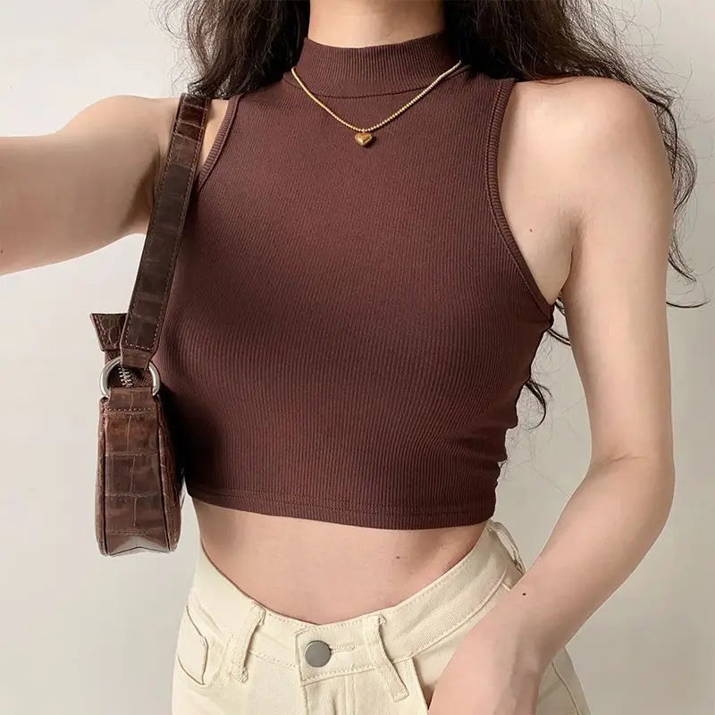 Solid Ribbed Crop Tank Top, Casual Sleeveless Basic Summer Top, Women's Clothing