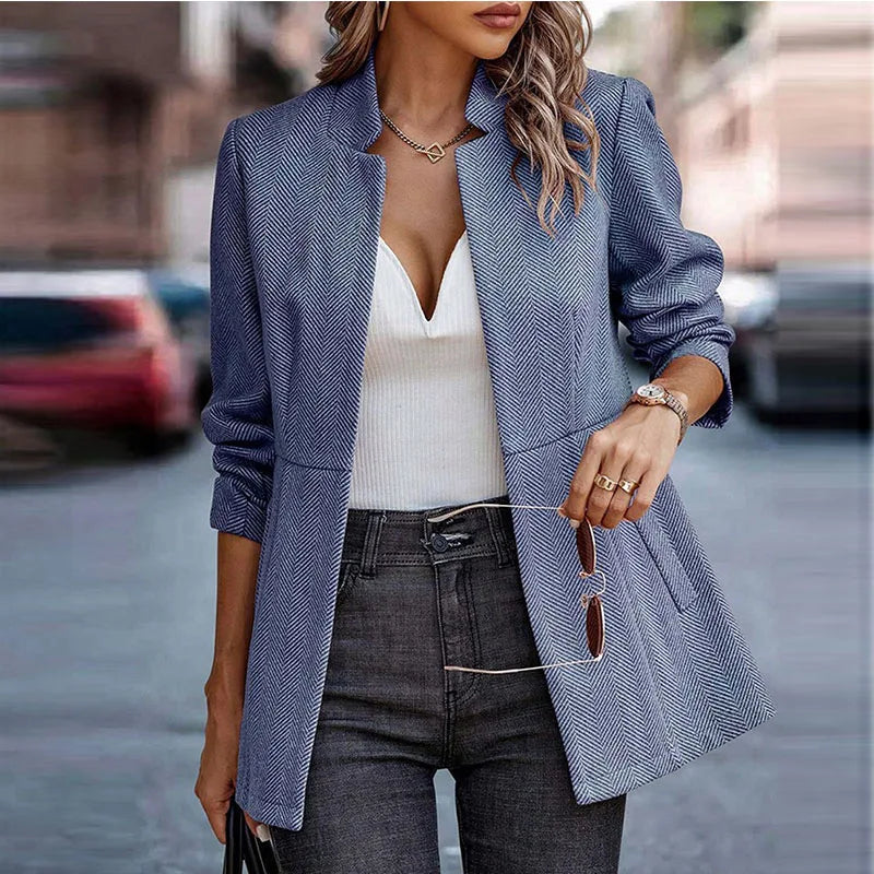 Autumn Winter Women Jackets Blends Solid Color Stand Collar Women Blends Jacket Woolen Long Coat  Cardigan