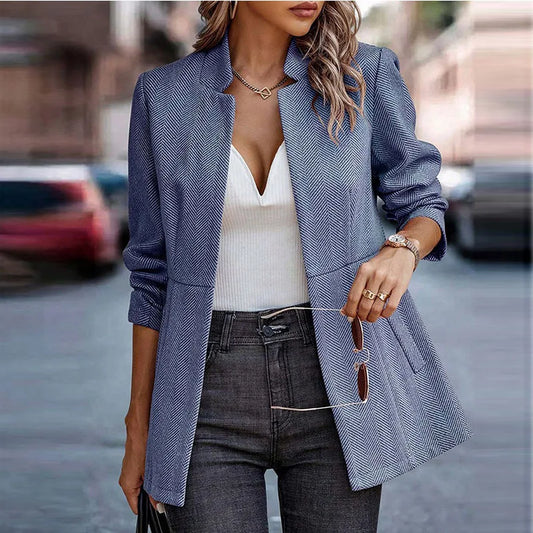 Autumn Winter Women Jackets Blends Solid Color Stand Collar Women Blends Jacket Woolen Long Coat  Cardigan