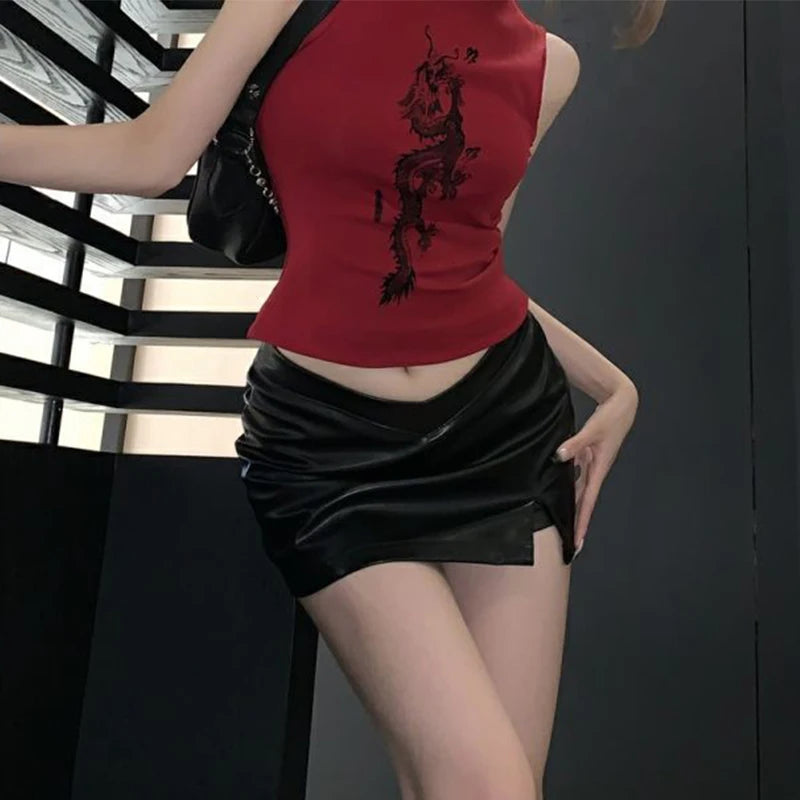 New Spicy Girls Y2k Tops Oversleeve Sexy Turtleneck Tank Top for Women's Slim Fit Short tshirt Skinny Streetwear Crop Top