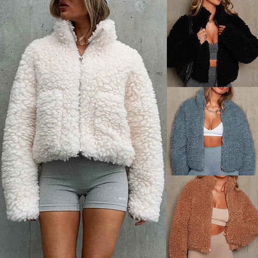 Autumn Winter Women Fur Coat Women Clothing New Warm Thicken Coat Plush Cardigan Short Jacket Lamb Wool Coat Women Outwear