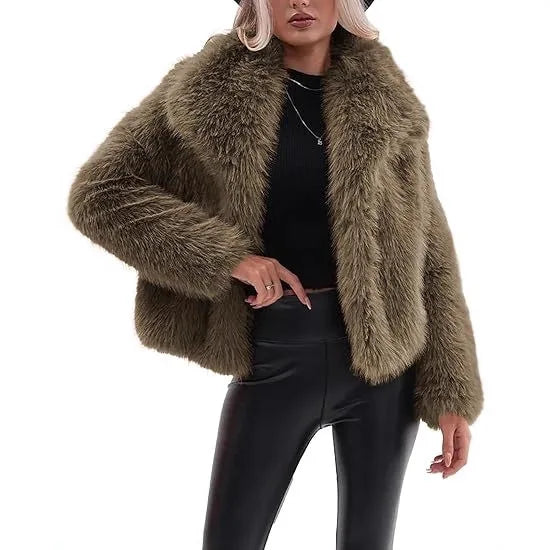 solid color loose fur short coat autumn and winter new item lapel long sleeved warm coat for women