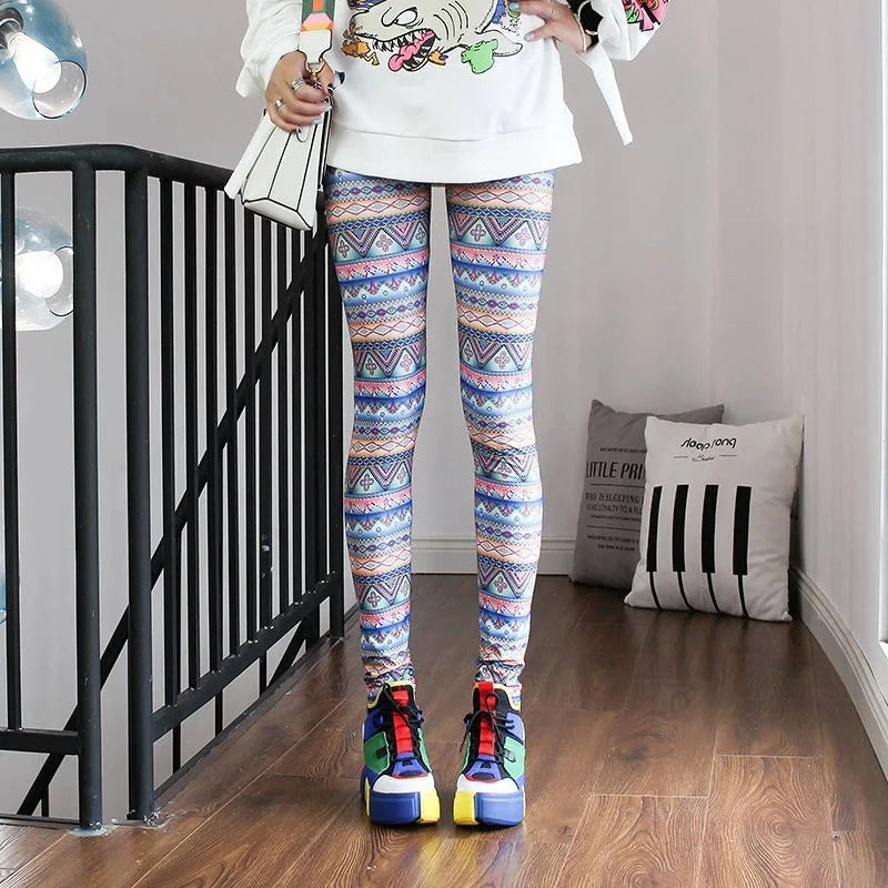 Hot New Spring Legging National Ethnic Style Retro Graffiti Paintings Printing Flowers Trousers Printed High Elasticity Leggings