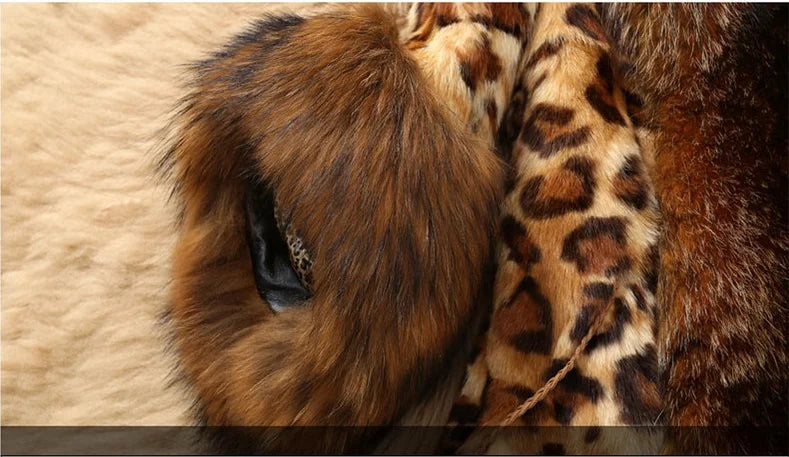 Herfst Winter Jas Vrouwen Imitatie Bont Jas Nieuwe Mode Luipaard Print Imitatie Wasbeer Bontkraag Jas Vrouwen Overjas