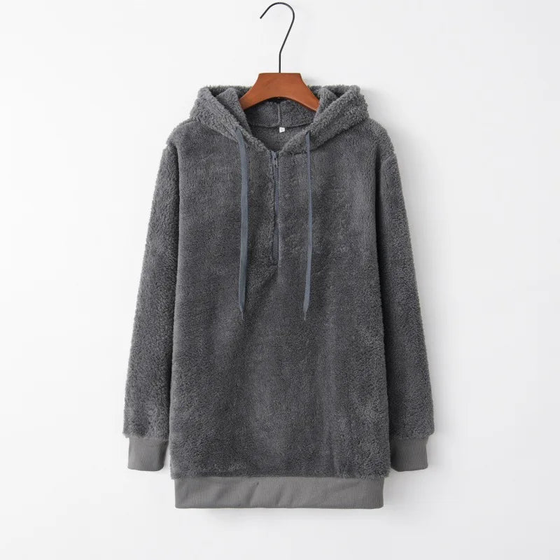 Winter Women Sherpa Hoodies Plus size Fleece Hooded Pullover Loose Fluffy Coat Warm Streetwear Hoodies