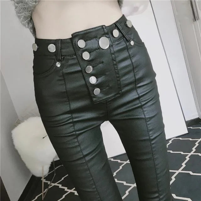 Sexy y2k streetwear black leather pants women goth clothes high waist fashion casual pants vintage lace up PU trousers hot