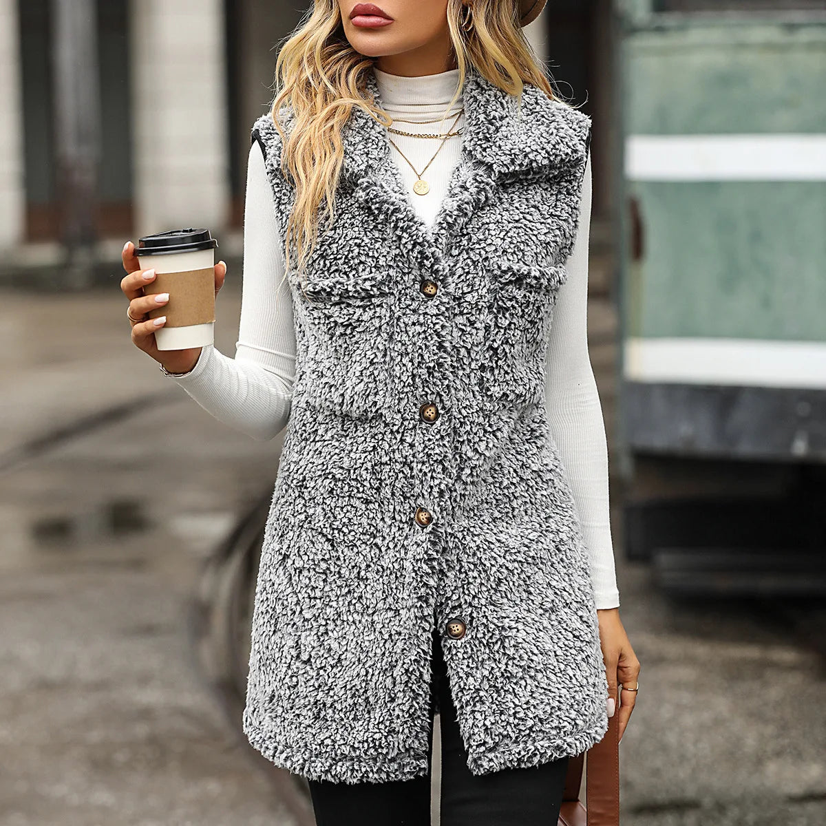 Autumn/Winter New Women's Mid Length Solid Hooded Vest Plush Warm Jacket Coat For Women Clothing