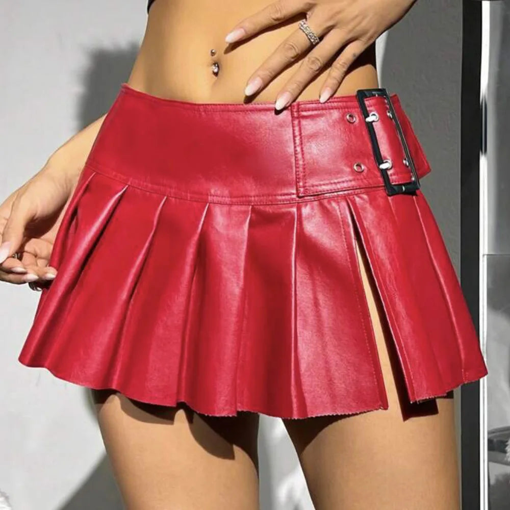 Metallic Pleated Mini Skirt with Belt