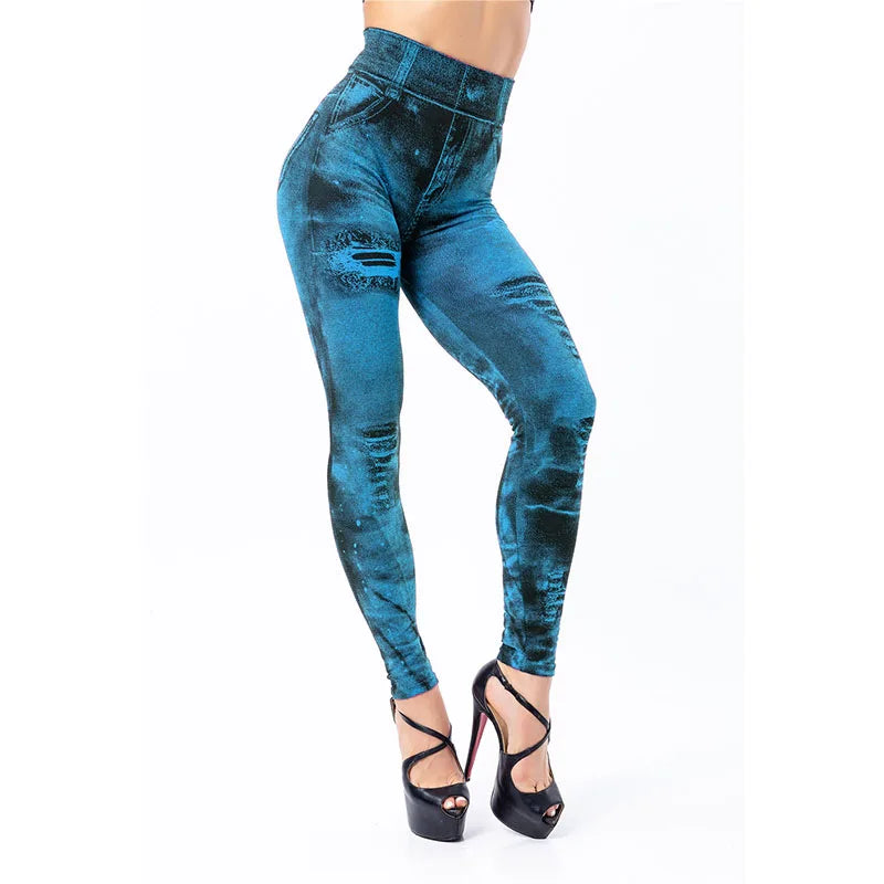 Women Imitation Jeans Stretch Leggings Fashion Sexy Slim Push Up Lady Gym Leggings Causal Simple High Waist Streetwear Leggings