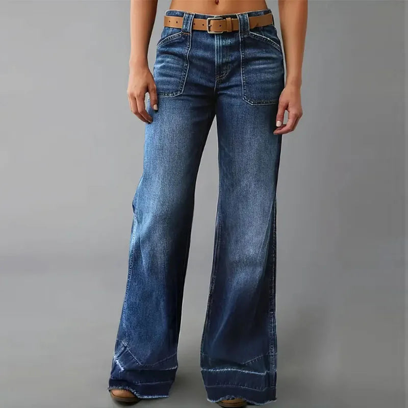Women Casual Plus Size Wide Leg Jeans High Waist Button Washing Vintage Denim Trousers Pants Harajuku Pockets Autumn Jeans