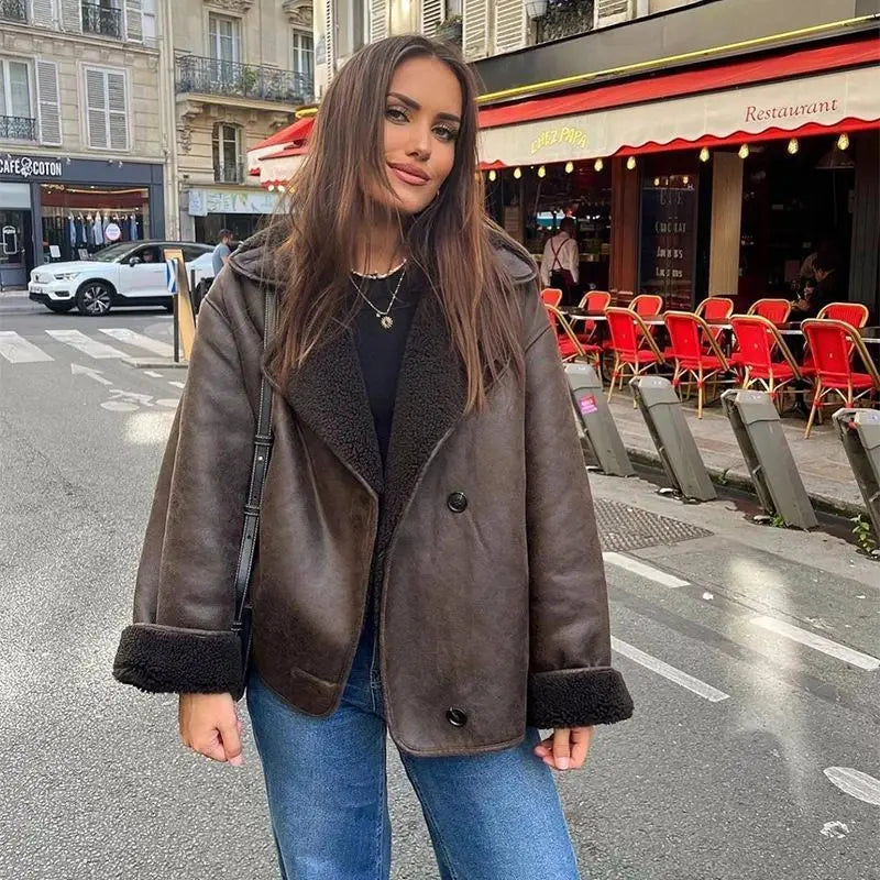 Fall/Winter New Arrival Women's Series Double-Sided Collar Oversized Long-Sleeve Jacket Warm Coat