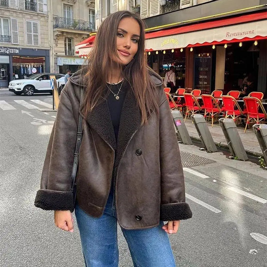 Fall/Winter New Arrival Women's Series Double-Sided Collar Oversized Long-Sleeve Jacket Warm Coat
